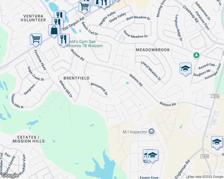 map of restaurants, bars, coffee shops, grocery stores, and more near 8202 Lazy Brook in Converse
