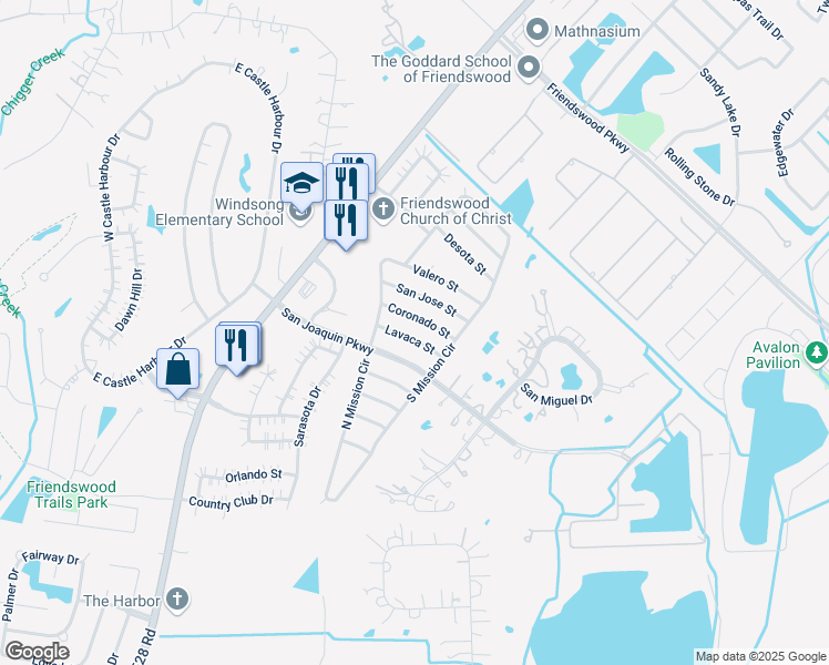 map of restaurants, bars, coffee shops, grocery stores, and more near 1811 Lavaca Street in Friendswood
