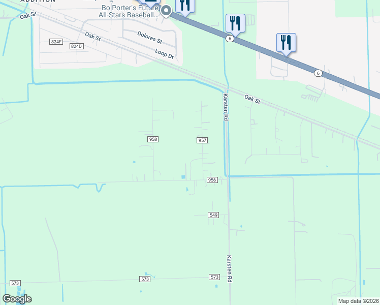 map of restaurants, bars, coffee shops, grocery stores, and more near 6830 Viva Lane in Rosharon