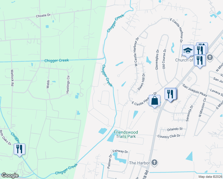 map of restaurants, bars, coffee shops, grocery stores, and more near 221 Saint Cloud Drive in Friendswood