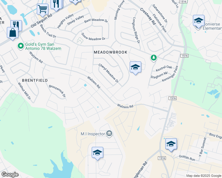map of restaurants, bars, coffee shops, grocery stores, and more near 8225 Chestnut Barr Drive in Converse