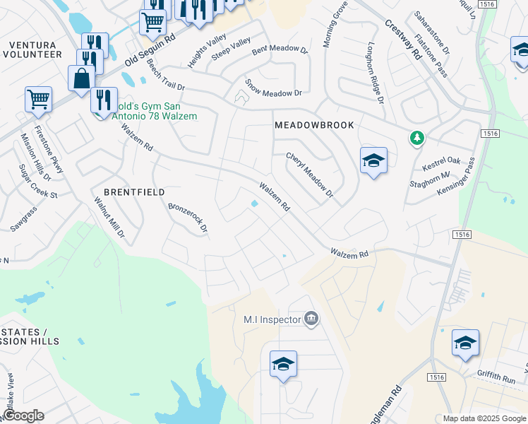 map of restaurants, bars, coffee shops, grocery stores, and more near 8225 Chestnut Barr Drive in Converse