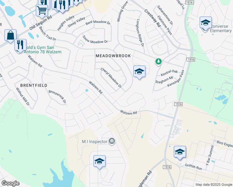 map of restaurants, bars, coffee shops, grocery stores, and more near 8219 Chestnut Barr Drive in Converse