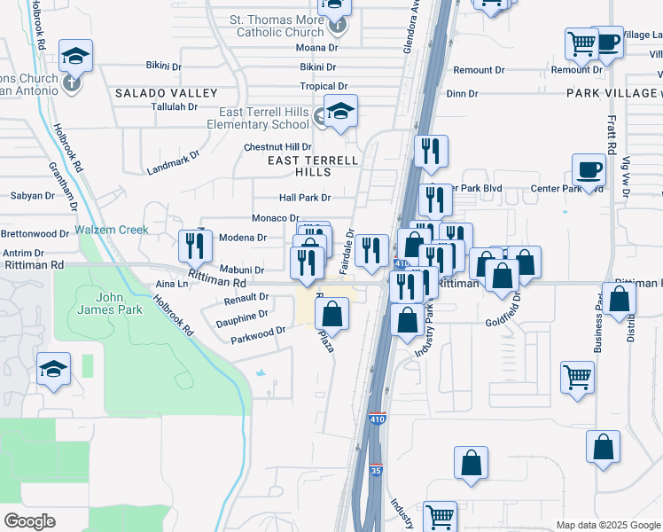 map of restaurants, bars, coffee shops, grocery stores, and more near 4426 Myrna Drive in San Antonio
