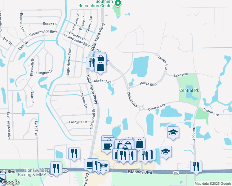 map of restaurants, bars, coffee shops, grocery stores, and more near 14 Market Avenue in Palm Coast