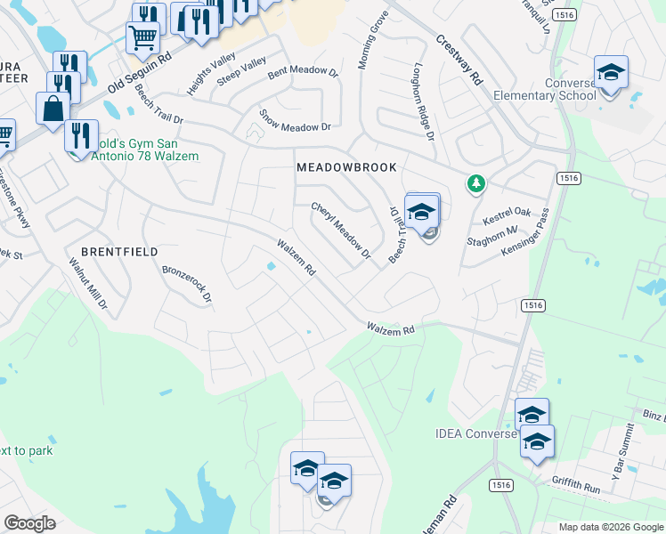 map of restaurants, bars, coffee shops, grocery stores, and more near 8154 Ocean Meadow Drive in Converse