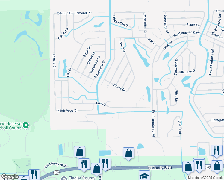 map of restaurants, bars, coffee shops, grocery stores, and more near 2 Evansmill Place in Palm Coast