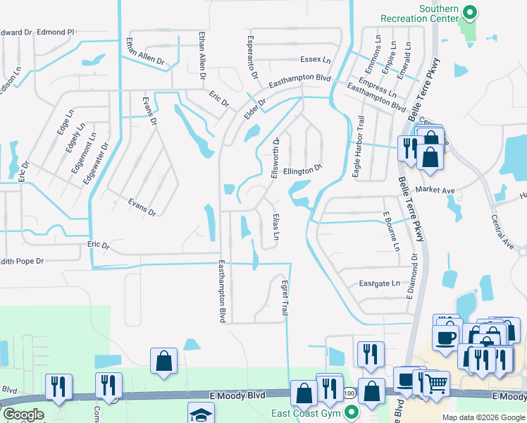 map of restaurants, bars, coffee shops, grocery stores, and more near 3 Elias Lane in Palm Coast