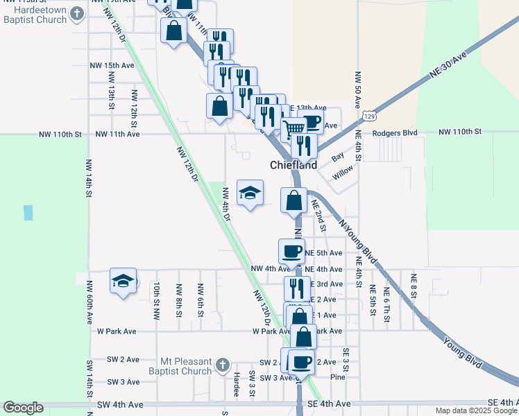 map of restaurants, bars, coffee shops, grocery stores, and more near 808 North Main Street in Chiefland