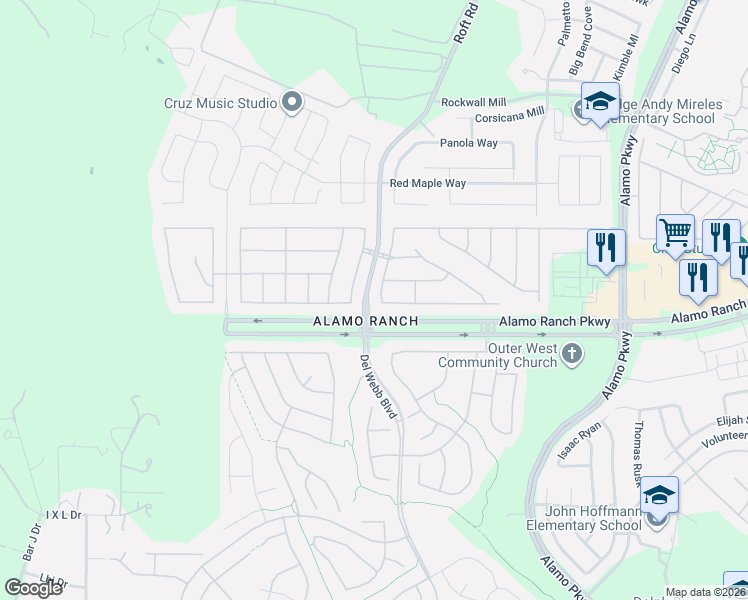 map of restaurants, bars, coffee shops, grocery stores, and more near 5306 Passion Flower in San Antonio