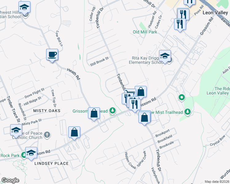 map of restaurants, bars, coffee shops, grocery stores, and more near 7226 Pebble Creek Drive in San Antonio