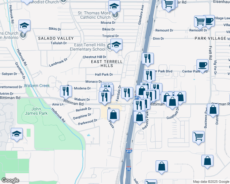 map of restaurants, bars, coffee shops, grocery stores, and more near 4426 Myrna Drive in San Antonio