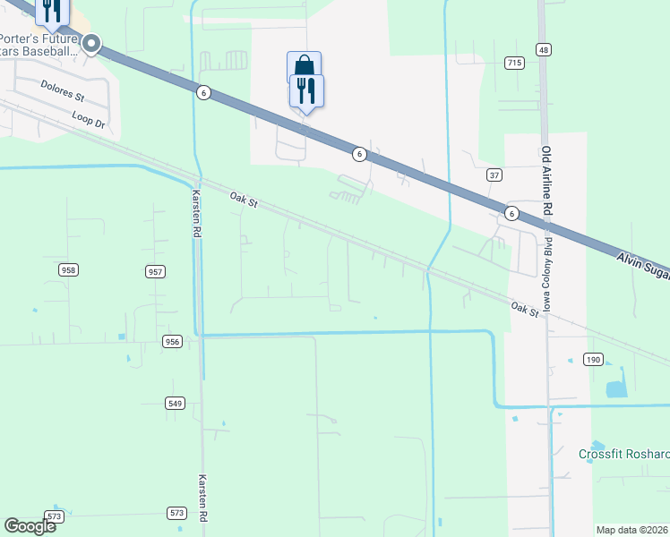 map of restaurants, bars, coffee shops, grocery stores, and more near 6715 Trail Loop East in Rosharon