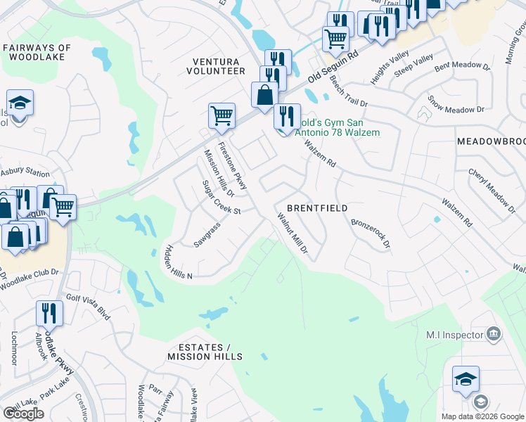 map of restaurants, bars, coffee shops, grocery stores, and more near 6306 Firestone Parkway in San Antonio