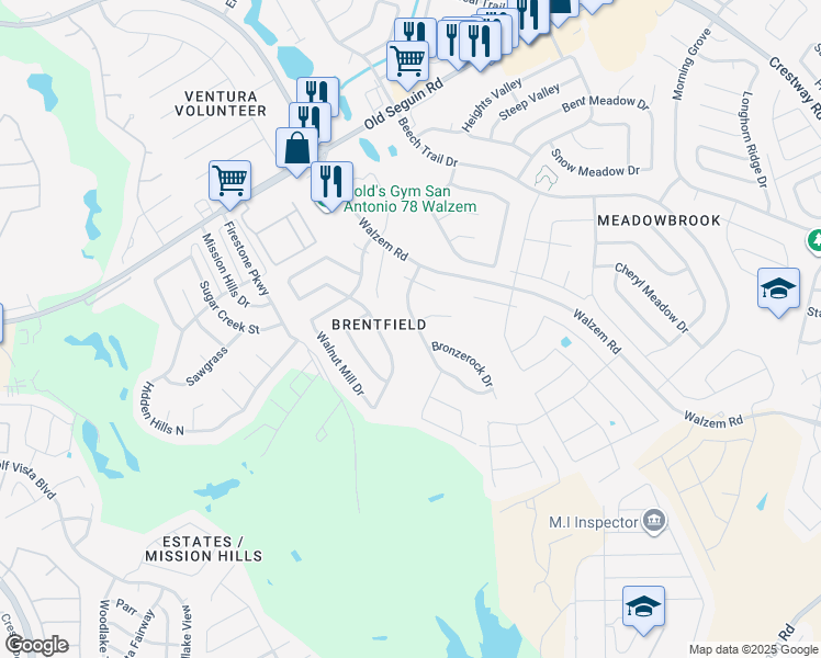 map of restaurants, bars, coffee shops, grocery stores, and more near 6019 Ferrysage Drive in San Antonio