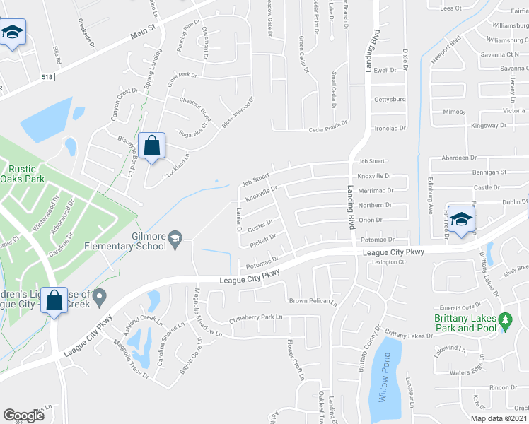map of restaurants, bars, coffee shops, grocery stores, and more near 2807 Traveller Drive in League City
