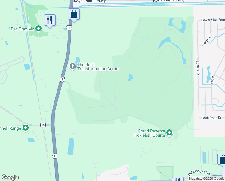 map of restaurants, bars, coffee shops, grocery stores, and more near 119 Fairway Court in Bunnell