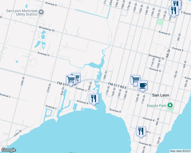 map of restaurants, bars, coffee shops, grocery stores, and more near in San Leon