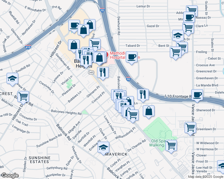 map of restaurants, bars, coffee shops, grocery stores, and more near 4109 U.S. 87 Bus in Balcones Heights