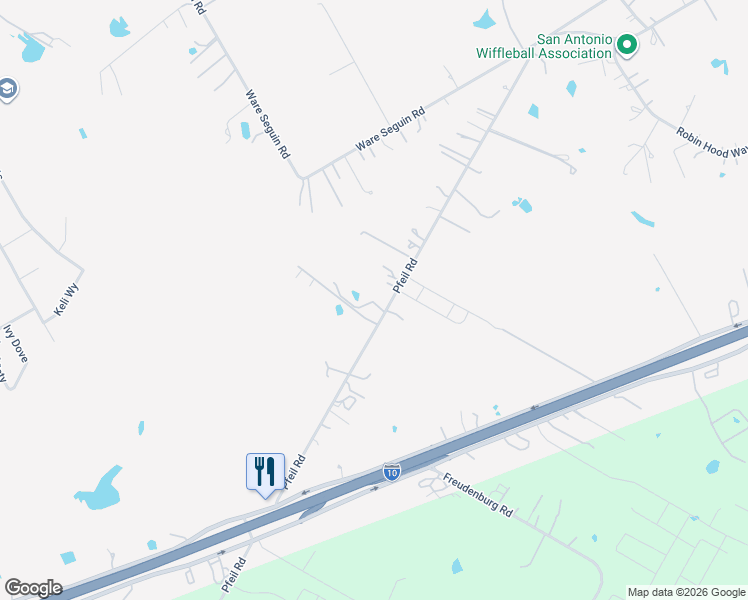 map of restaurants, bars, coffee shops, grocery stores, and more near 6197 Pfeil Road in Schertz