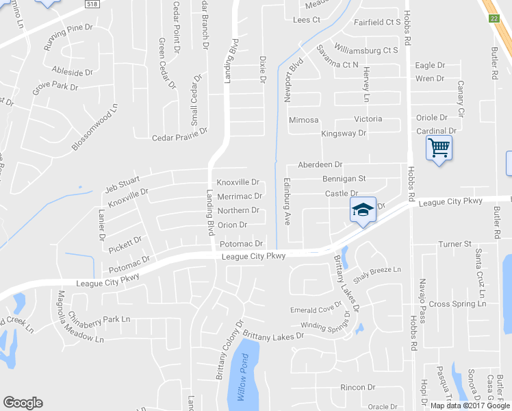 map of restaurants, bars, coffee shops, grocery stores, and more near 2510 Northern Drive in League City