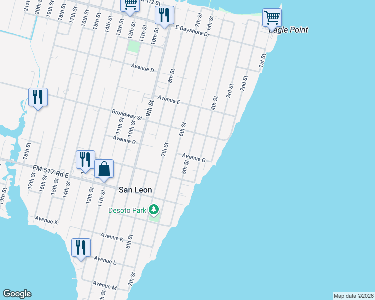 map of restaurants, bars, coffee shops, grocery stores, and more near 607 5th Street in Dickinson