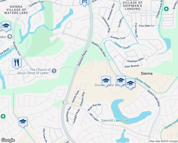 map of restaurants, bars, coffee shops, grocery stores, and more near Scanlan Trace East in Sienna Plantation