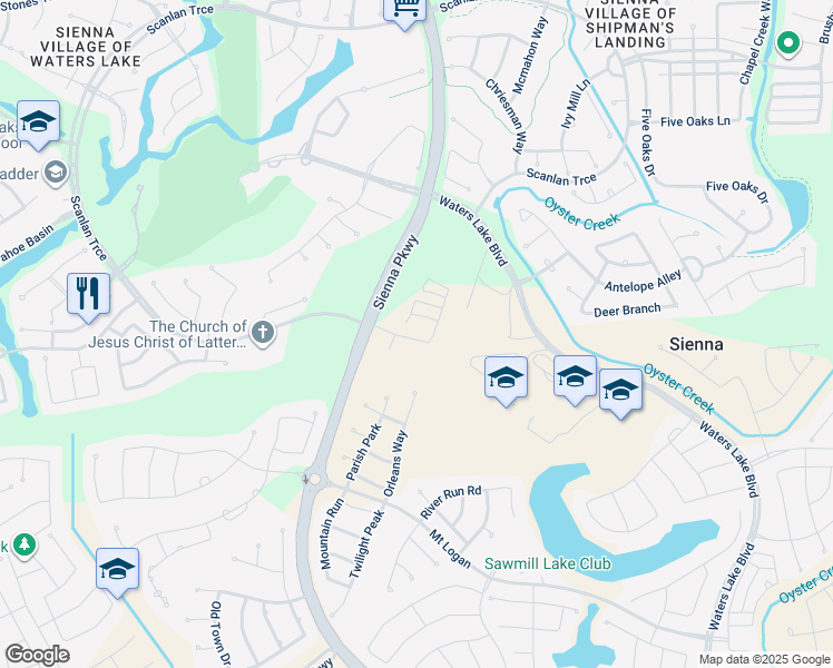 map of restaurants, bars, coffee shops, grocery stores, and more near Scanlan Trace East in Sienna Plantation