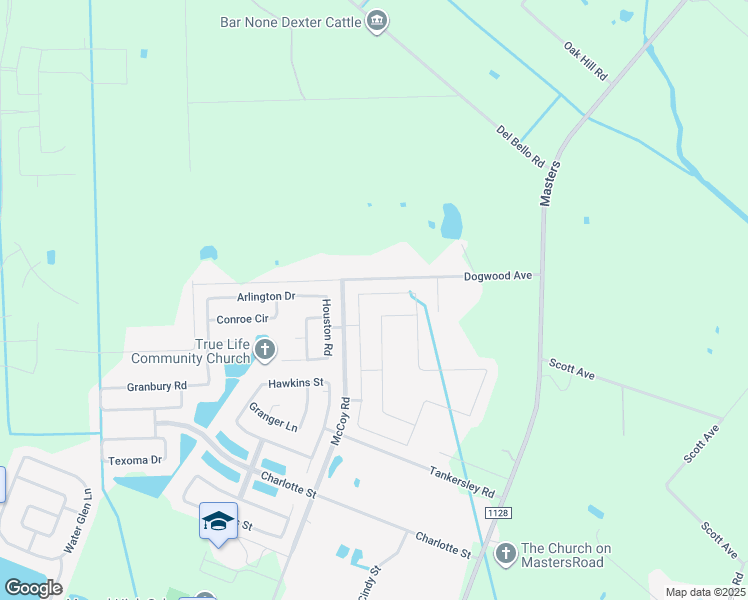map of restaurants, bars, coffee shops, grocery stores, and more near 6427 Grapevine Bend in Manvel