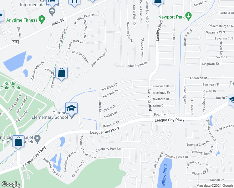 map of restaurants, bars, coffee shops, grocery stores, and more near 1604 Floyd Road in League City