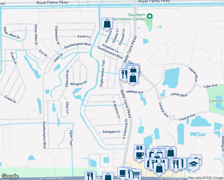 map of restaurants, bars, coffee shops, grocery stores, and more near 35 Eagle Harbor Trail in Palm Coast