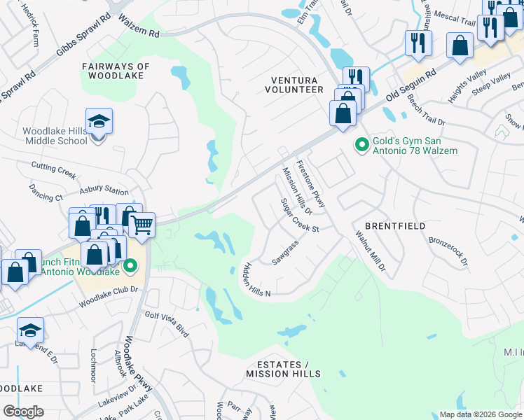 map of restaurants, bars, coffee shops, grocery stores, and more near 6419 Port Royal Street in San Antonio