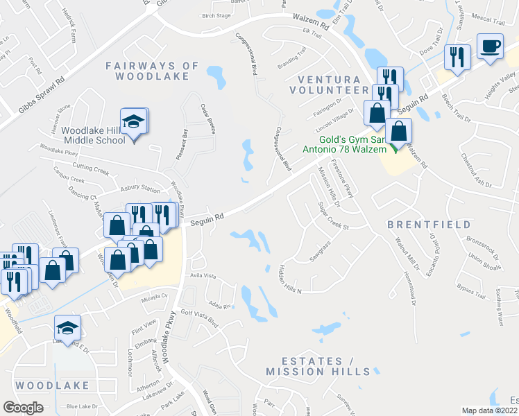 map of restaurants, bars, coffee shops, grocery stores, and more near 1318 Putter Lane in San Antonio