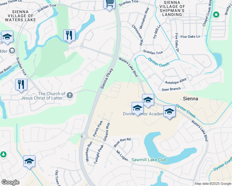 map of restaurants, bars, coffee shops, grocery stores, and more near Scanlan Trace East in Sienna Plantation