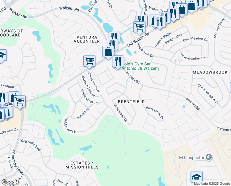 map of restaurants, bars, coffee shops, grocery stores, and more near 6307 Encanto Point Drive in San Antonio