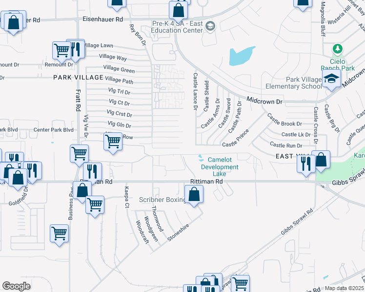 map of restaurants, bars, coffee shops, grocery stores, and more near 5255 Village Haven in San Antonio
