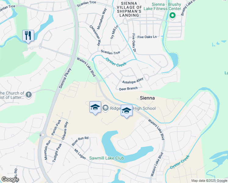 map of restaurants, bars, coffee shops, grocery stores, and more near 10302 Deer Branch in Missouri City