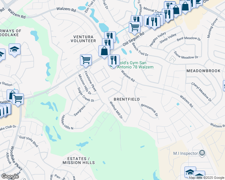 map of restaurants, bars, coffee shops, grocery stores, and more near 6307 Encanto Point Drive in San Antonio