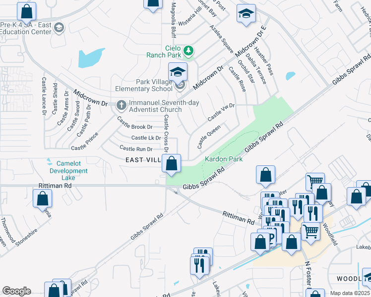 map of restaurants, bars, coffee shops, grocery stores, and more near 4719 Castle View in San Antonio