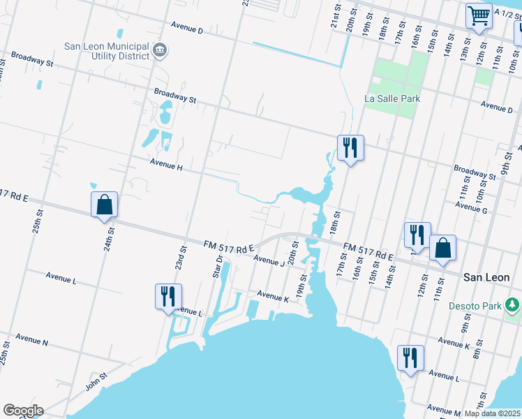 map of restaurants, bars, coffee shops, grocery stores, and more near 830 22nd Street in San Leon