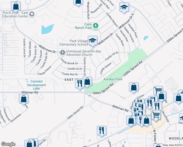 map of restaurants, bars, coffee shops, grocery stores, and more near 4719 Castle View in San Antonio