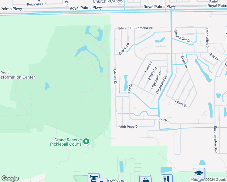 map of restaurants, bars, coffee shops, grocery stores, and more near 112 Edward Drive in Palm Coast