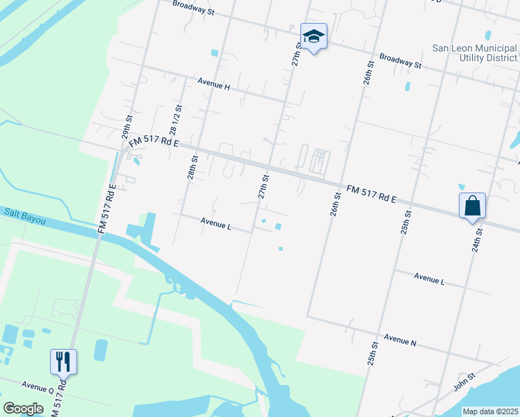 map of restaurants, bars, coffee shops, grocery stores, and more near 1102 27th Street in San Leon
