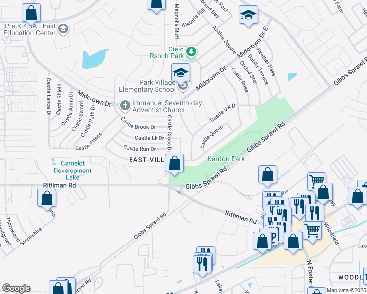 map of restaurants, bars, coffee shops, grocery stores, and more near 4719 Castle View in San Antonio