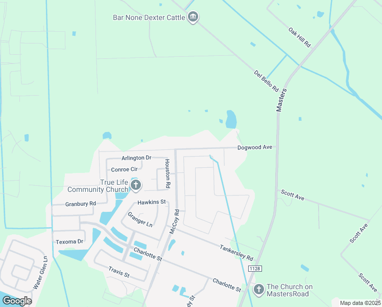 map of restaurants, bars, coffee shops, grocery stores, and more near 6427 Grapevine Bend in Manvel