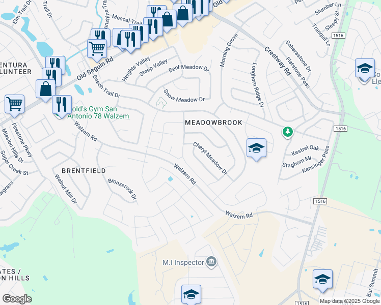 map of restaurants, bars, coffee shops, grocery stores, and more near 8110 Ocean Meadow Drive in Converse