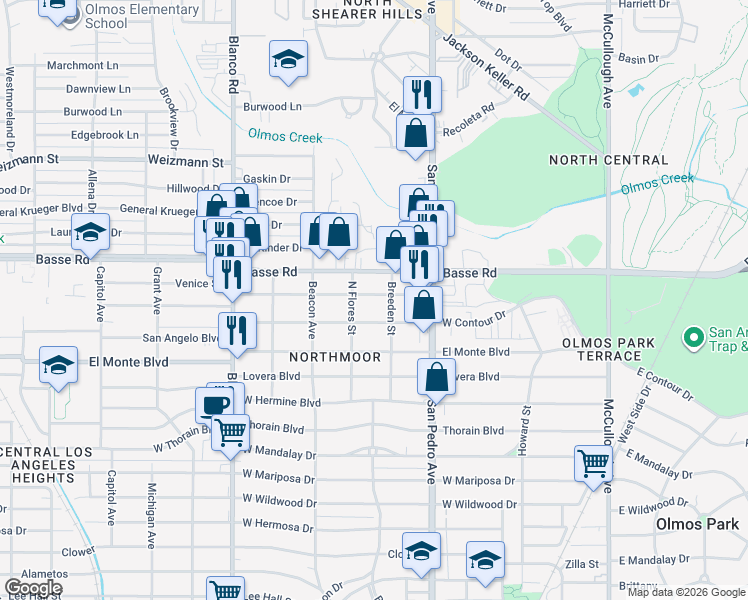 map of restaurants, bars, coffee shops, grocery stores, and more near 222 La Manda Boulevard in San Antonio
