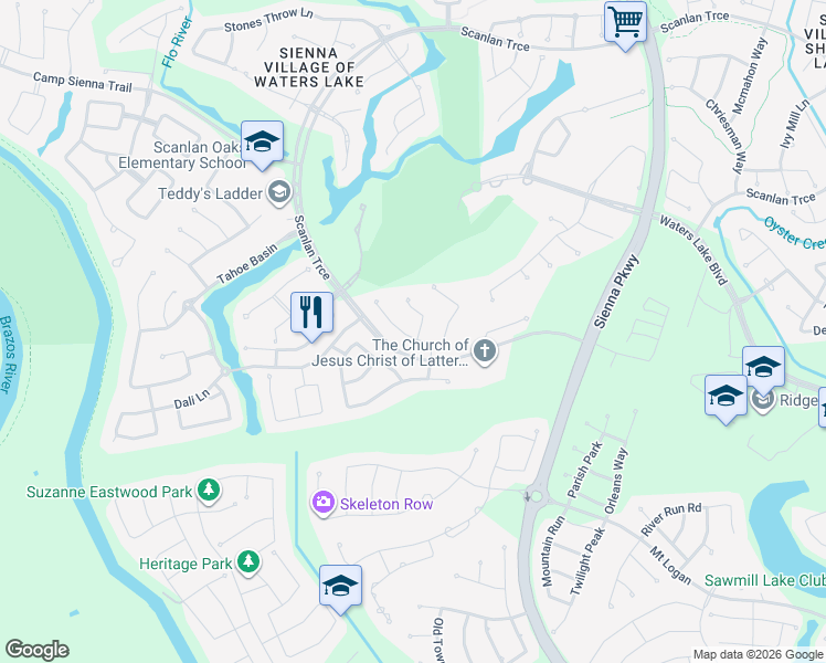 map of restaurants, bars, coffee shops, grocery stores, and more near 9235 Balsam Gap in Missouri City
