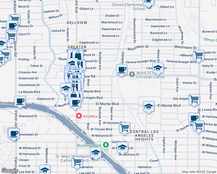 map of restaurants, bars, coffee shops, grocery stores, and more near 614 Venice in San Antonio