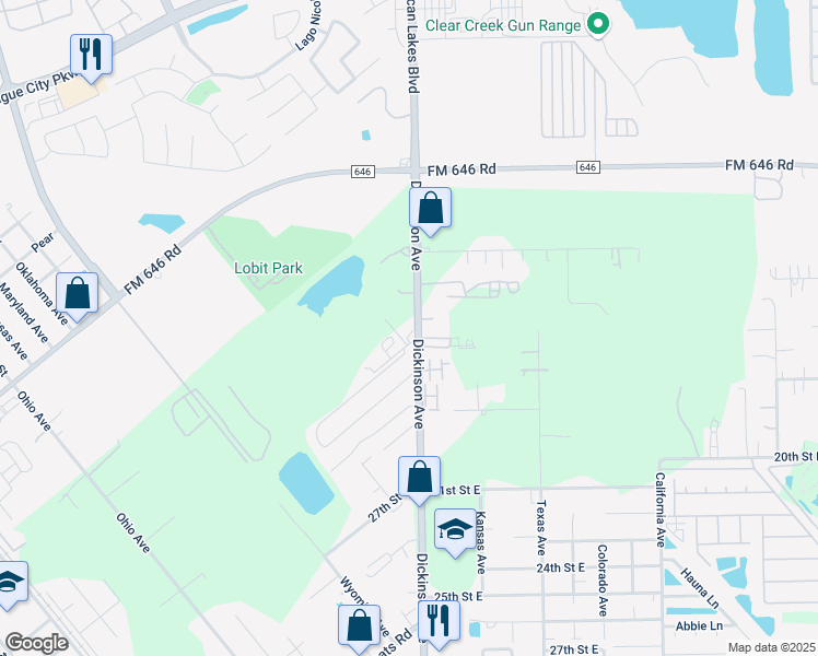 map of restaurants, bars, coffee shops, grocery stores, and more near 1122 Dickinson Avenue in Dickinson